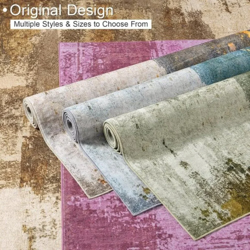 New 6x9 Green Abstract Rug, Washable Faux Wool Non-Slip Carpet for Home & Dorm